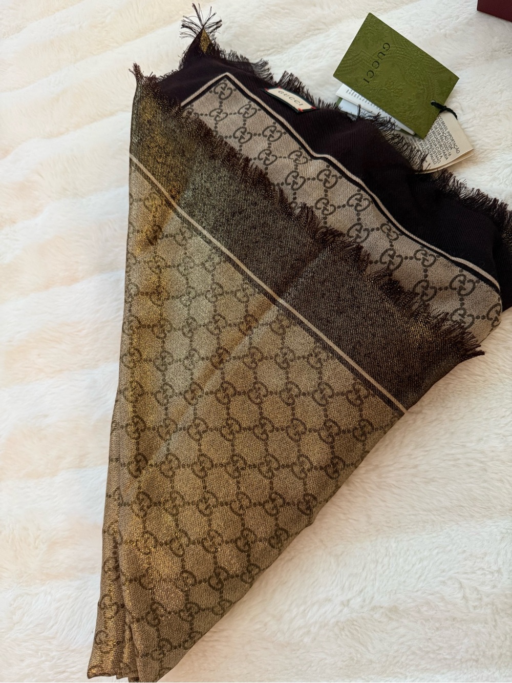 Gucci Brown and gold Monogram Shawl